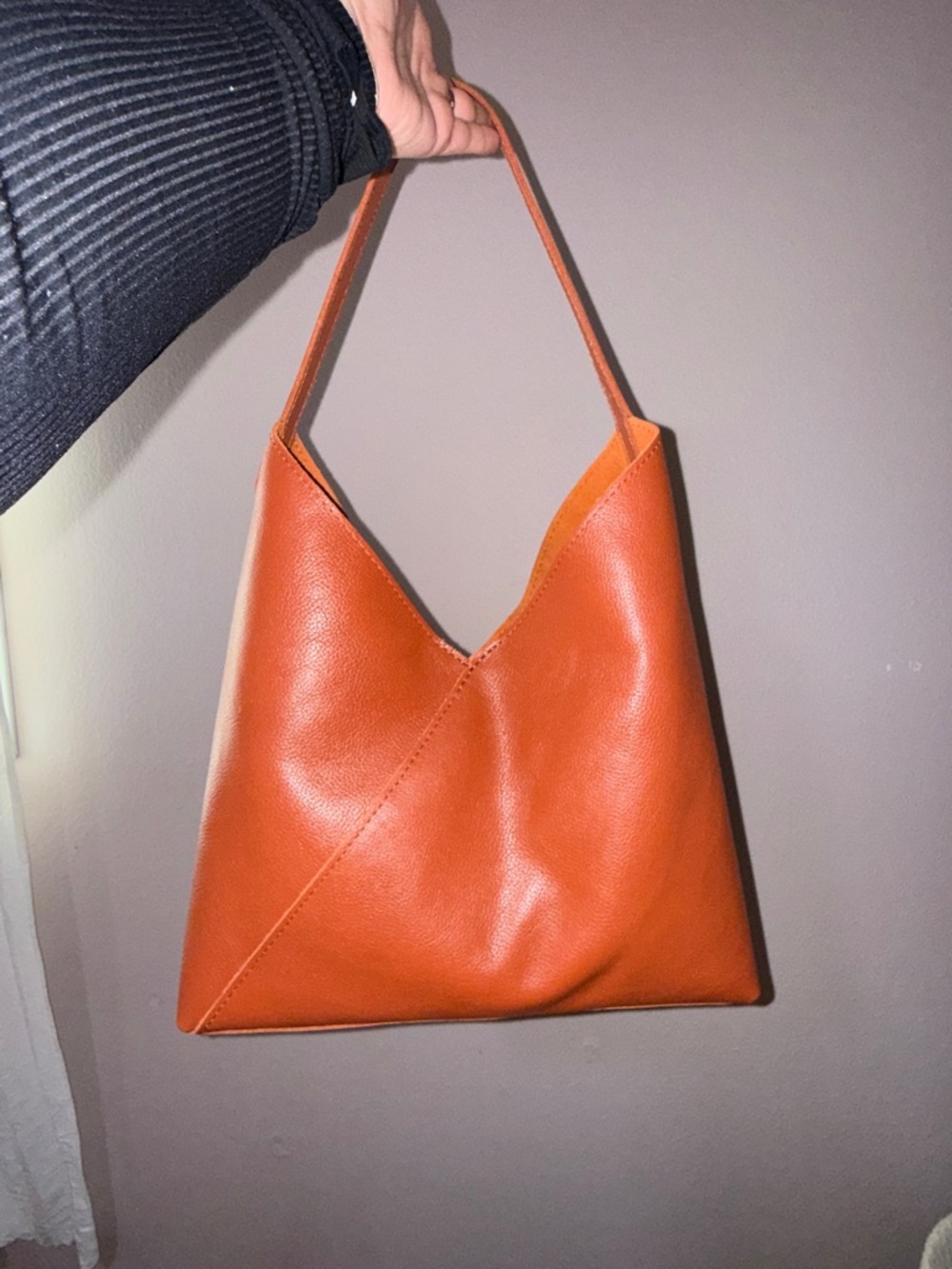 Portland Leather Orange Triangle Shoulder Bag - Oversized